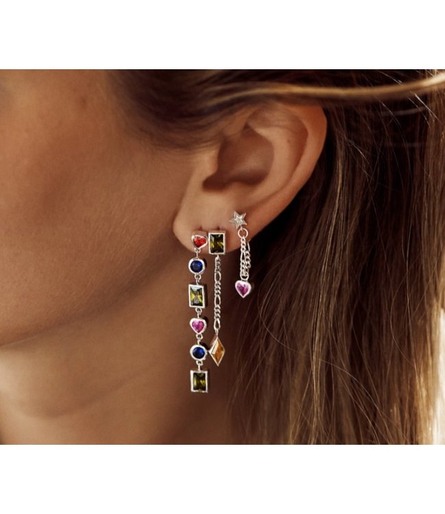 Single heart stud chain earring silver