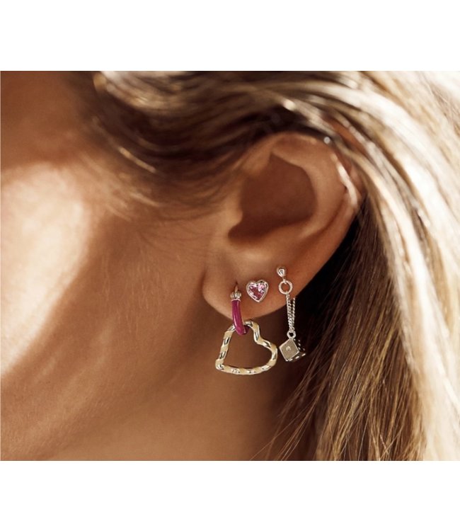 Single dice stud chain earring silver