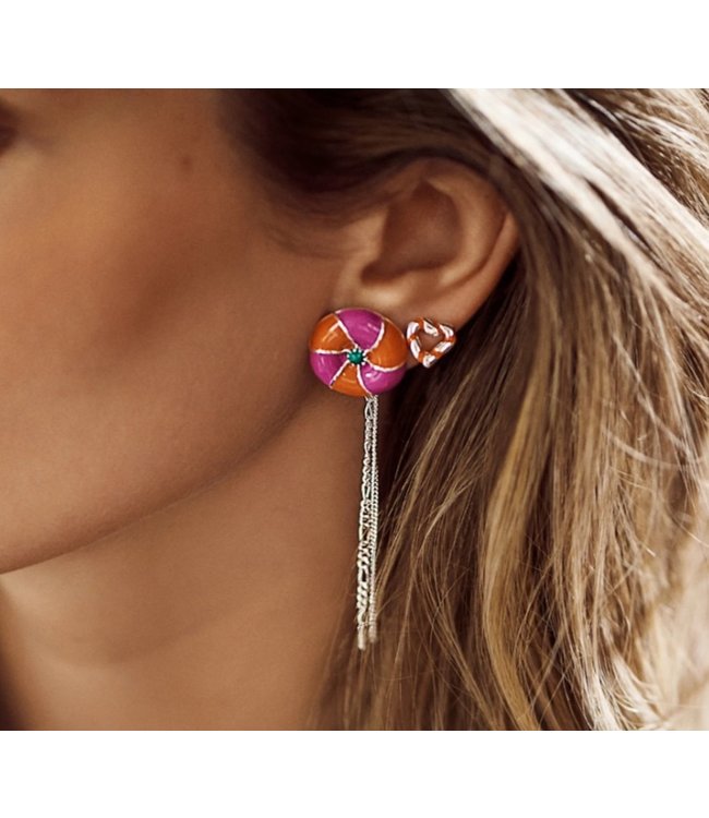 Single orange heart stud earring silver