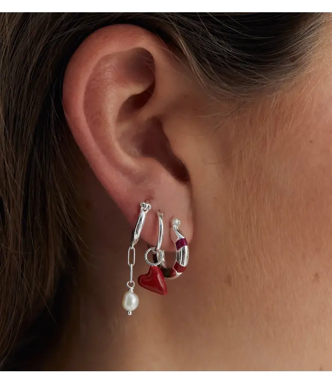 Fantasy stripe small hoop earrings - Silver