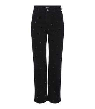 PIECES Siffi HW wide rhinestone jeans black