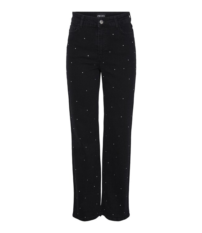 PIECES Siffi HW wide rhinestone jeans black