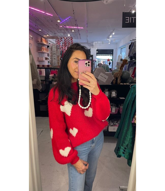 Big hearts knit - red