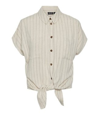 PIECES Vinsty linen shirt - Oatmeal/black