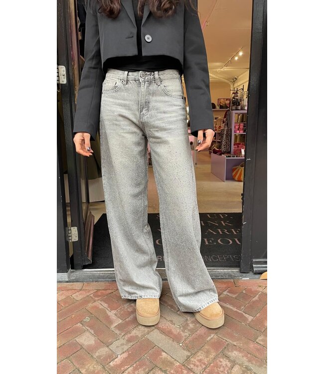 Yara Sparkle Wide Leg Jeans - Grey