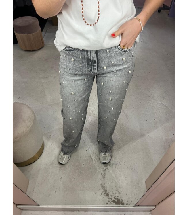 Pearly Wide Leg Jeans - Grey