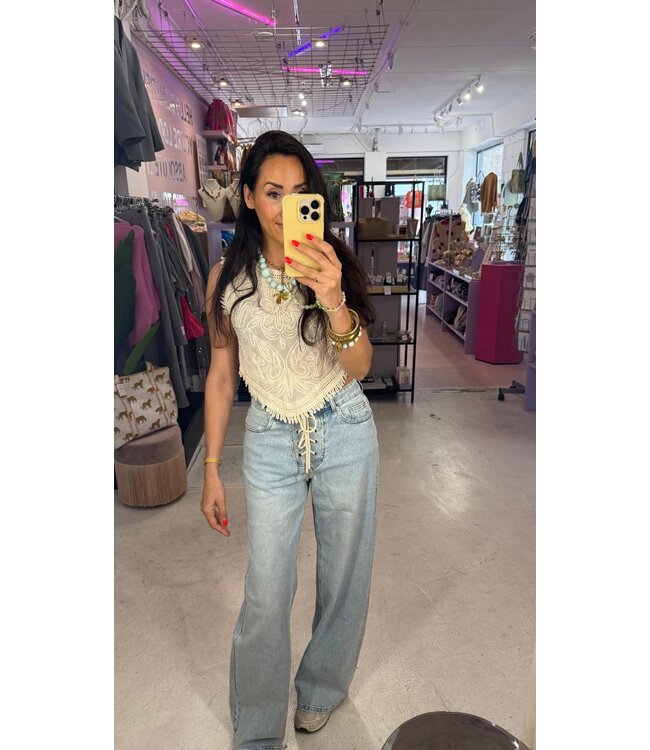 Lace Up Jeans - Blue
