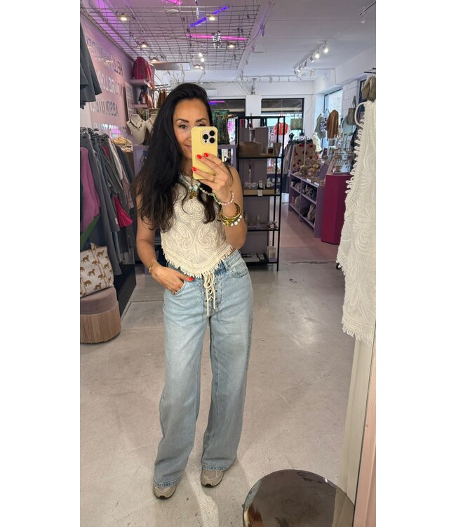 Lace Up Jeans - Blue