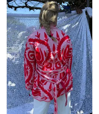 Tout Vintage Long Cotton Embroidery - Pink Red
