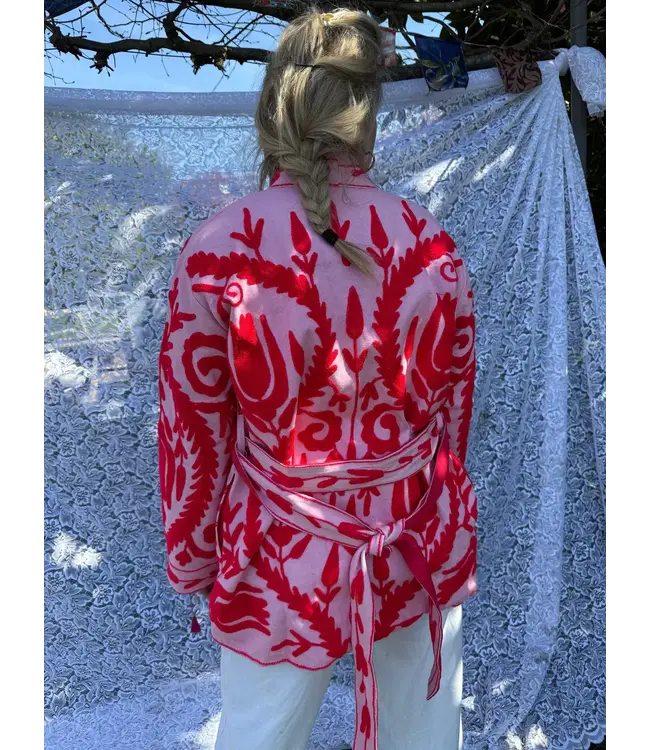 Long Cotton Embroidery - Pink Red