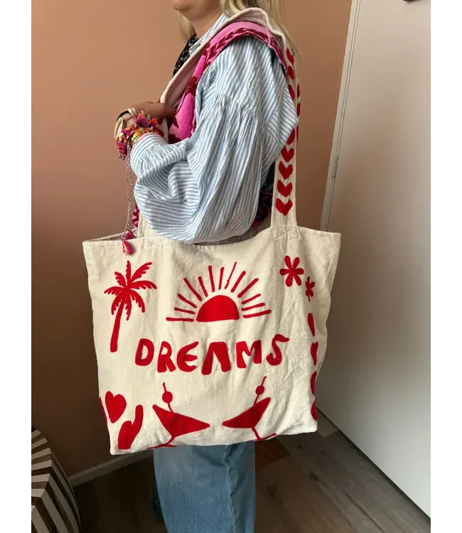 Velvet Embroidery Tout Bag - Beige