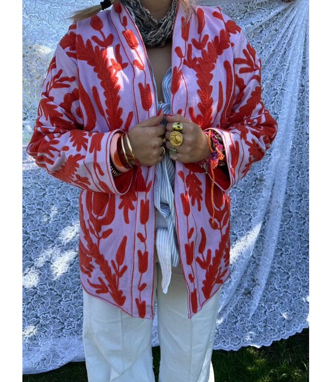 Long Cotton Embroidery Orange Purple