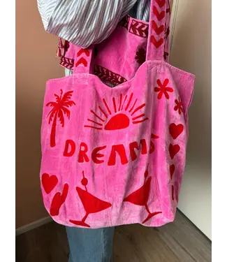 Tout Vintage Velvet Embroidery Tout Bag - Pink