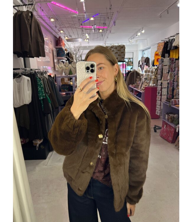 Clara Fake Fur Coat - Brown