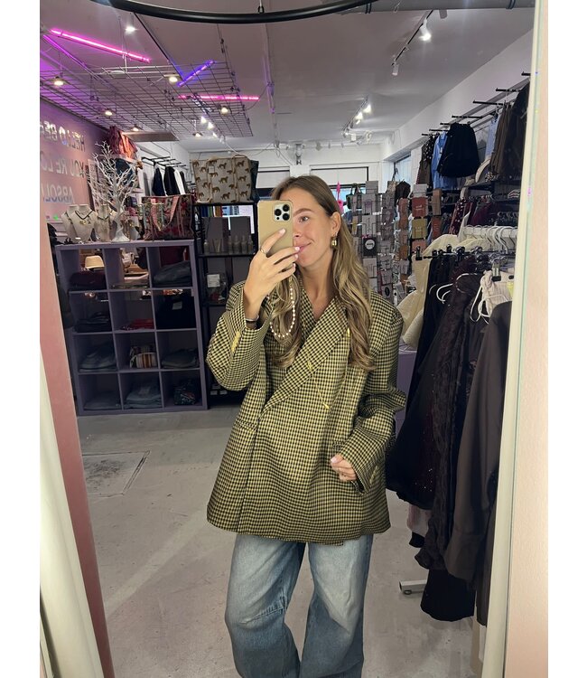 Jasmijn Oversized Blazer - Blue/Yellow Grid
