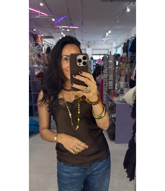 Mely Satin Top - Brown