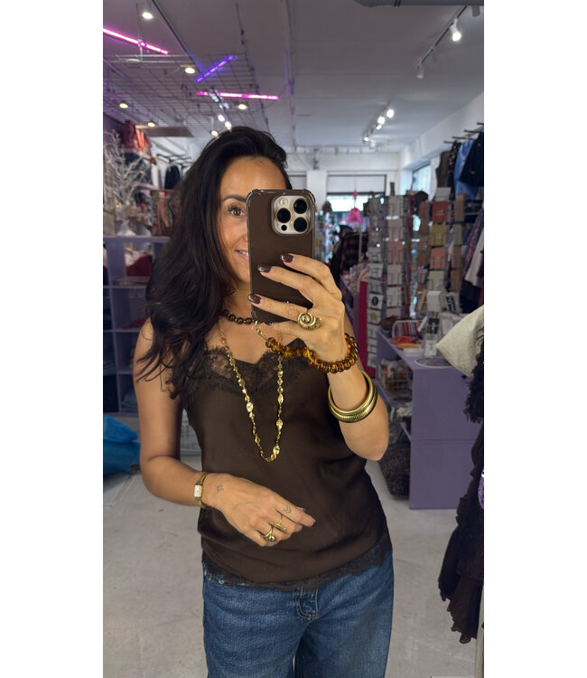 Mely Satin Top - Brown