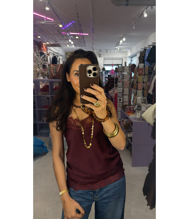 Mely Satin Top - Burgundy