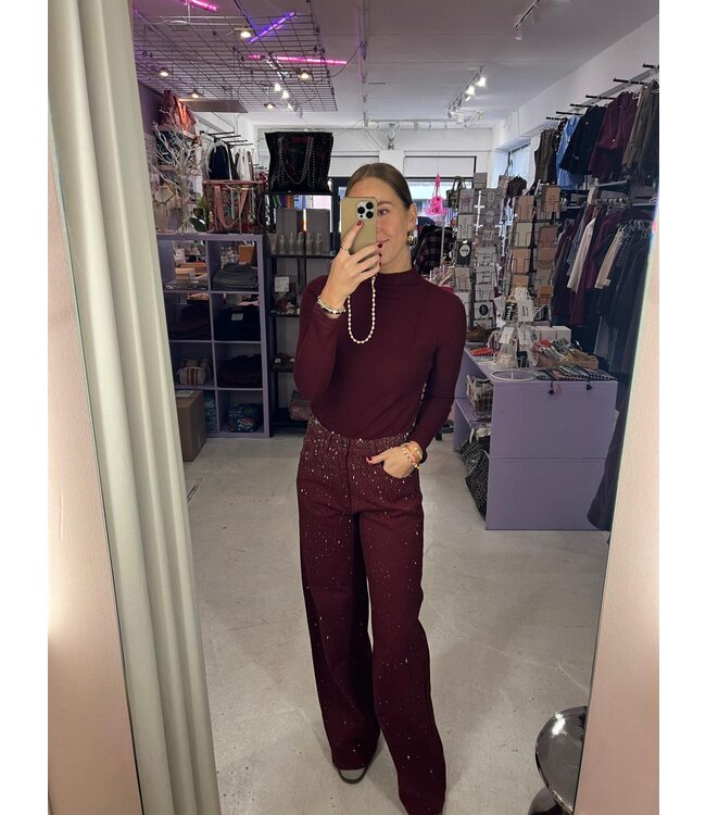 Tess Sparkle Wide Leg Jeans - Bordeaux