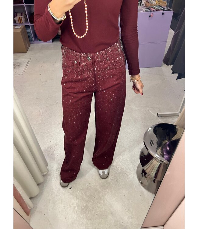 Tess Sparkle Wide Leg Jeans - Bordeaux