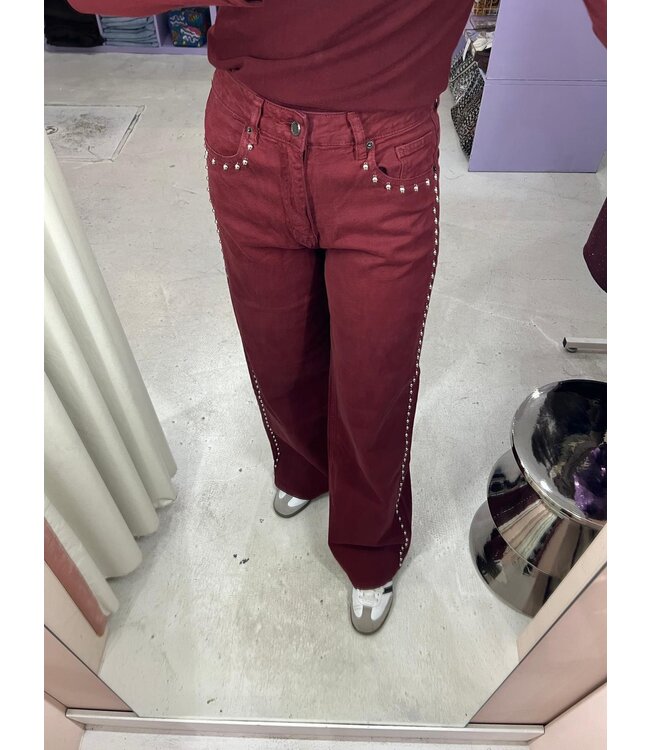 Kyra Studs Wide Leg Jeans - Bordeaux