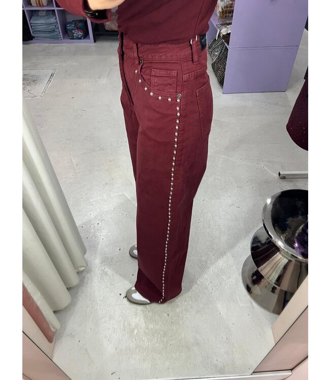 Kyra Studs Wide Leg Jeans - Bordeaux