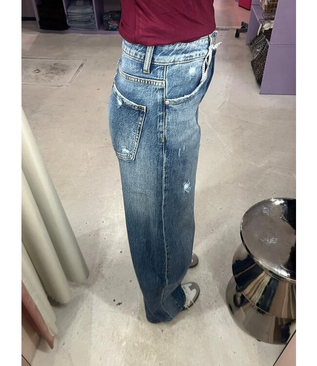 Jamy Barrel Jeans - Blue Damaged