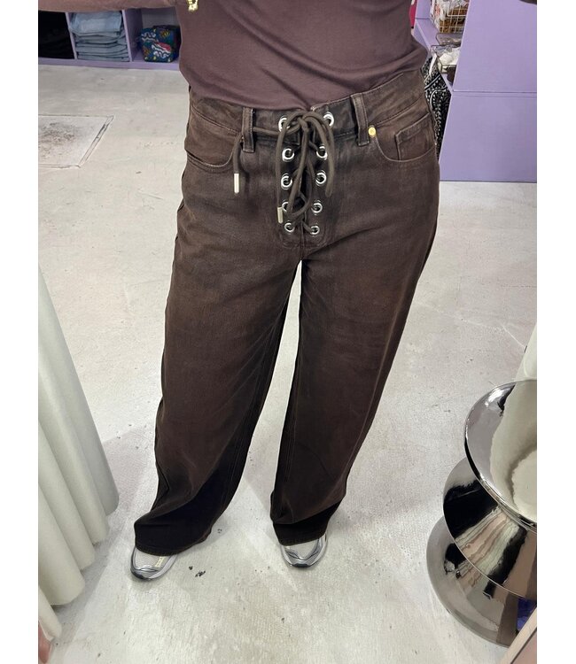 Lace Up Jeans - Brown