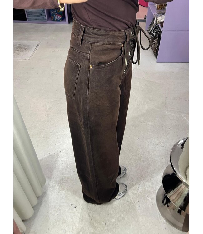 Lace Up Jeans - Brown