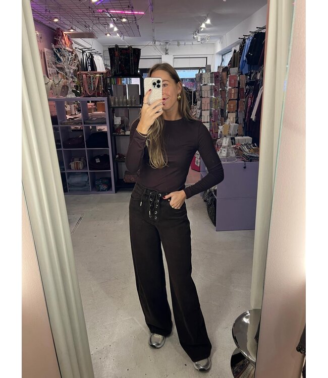 Lace Up Jeans - Brown
