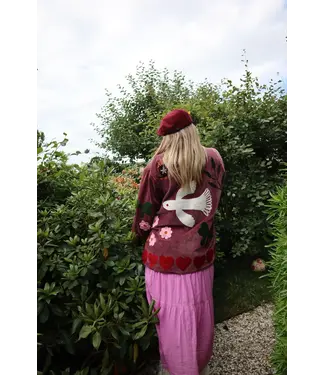 Tout Vintage Velvet Embroidery Jacket Birds - Purple