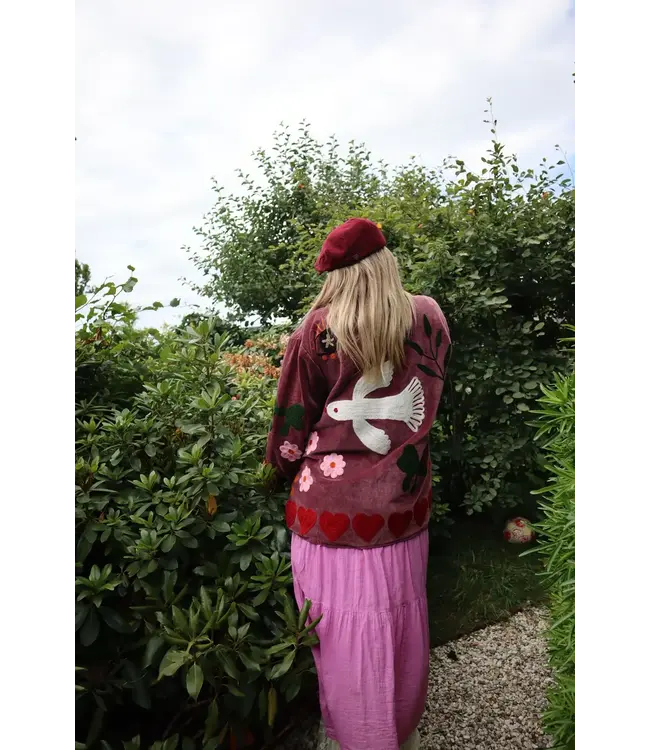 Tout Vintage Velvet Embroidery Jacket Birds - Purple