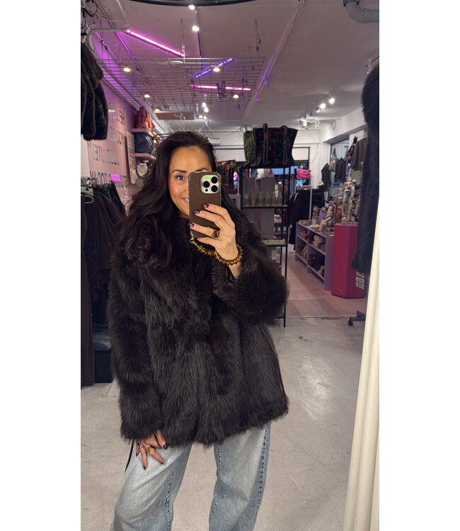 Bella Fur Midi Coat - Dark Brown