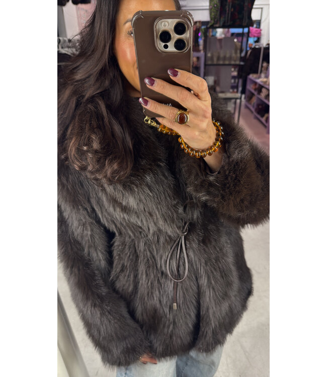 Bella Fur Midi Coat - Dark Brown