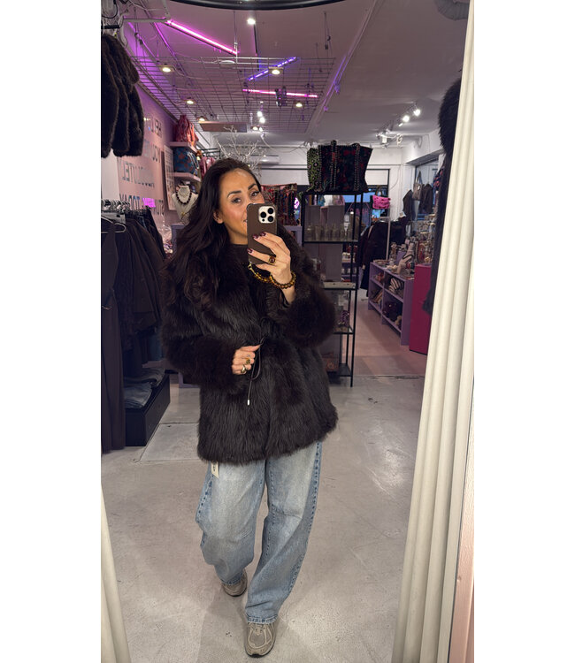 Bella Fur Midi Coat - Dark Brown