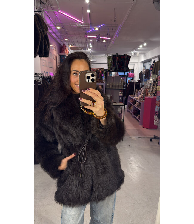 Bella Fur Midi Coat - Dark Brown