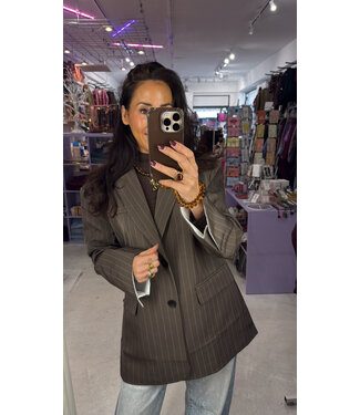 Elenza Oversized Blazer - Mocha Stripe