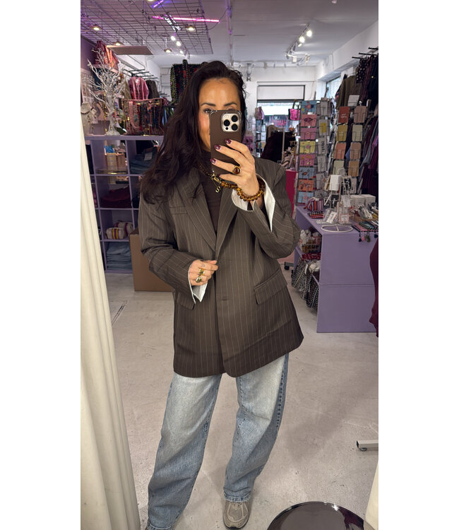 Elenza Oversized Blazer - Mocha Stripe