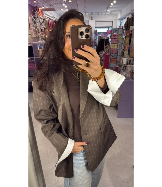 Elenza Oversized Blazer - Mocha Stripe