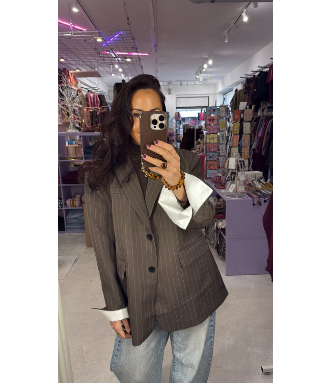 Elenza Oversized Blazer - Mocha Stripe