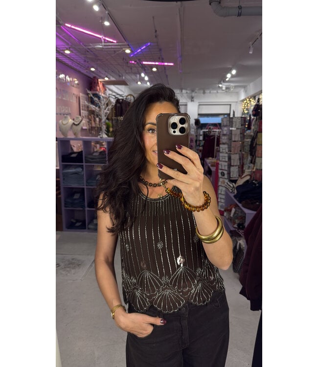 Livia Sparkle Top - Brown