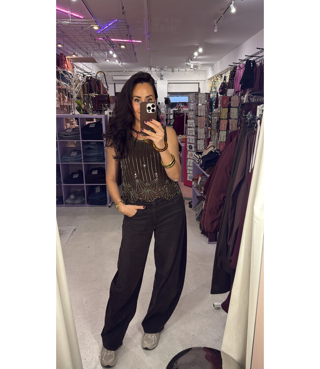 Livia Sparkle Top - Brown