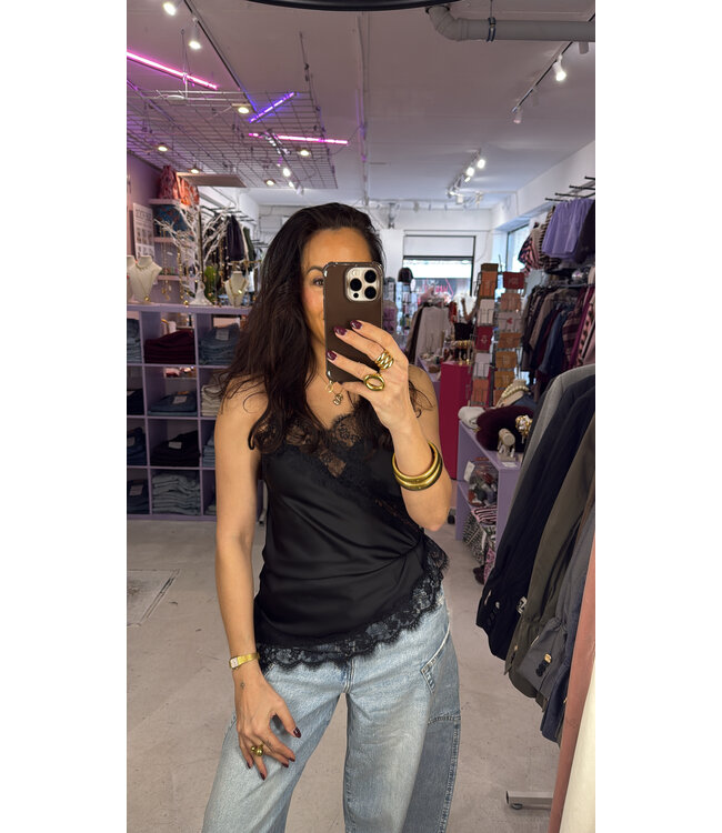 Luna Satin Top - Black