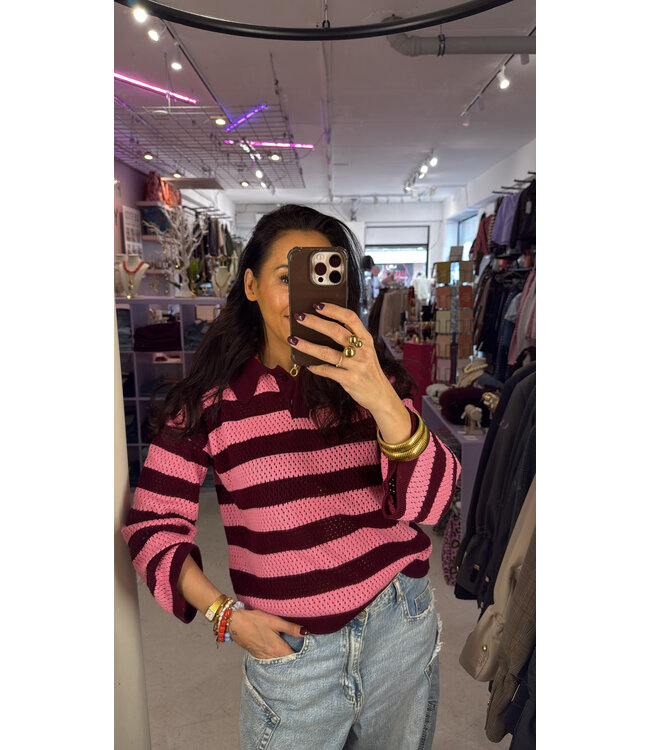 Knitted Top Agnes - Burgundy/Coralpink