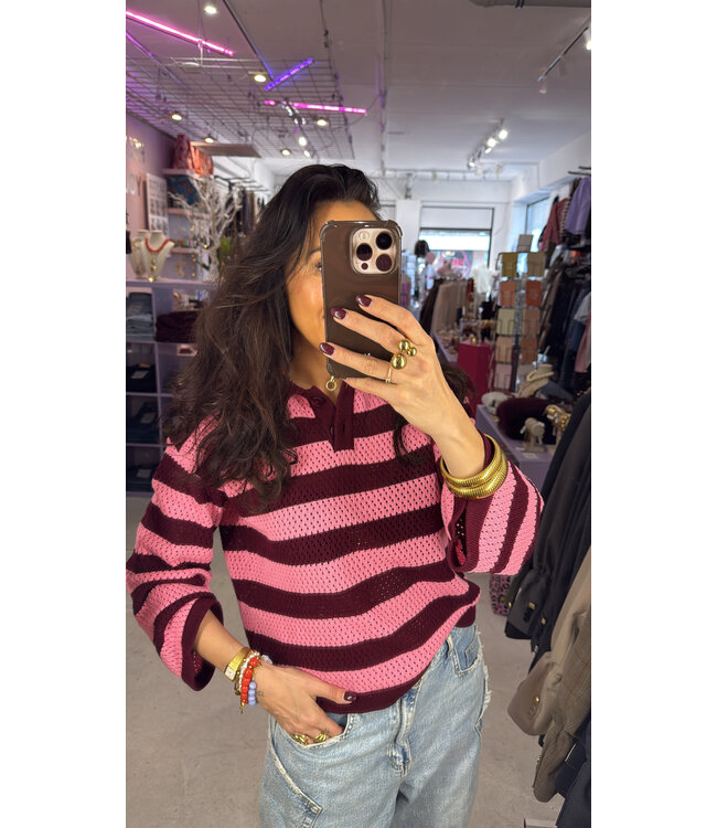 Knitted Top Agnes - Burgundy/Coralpink