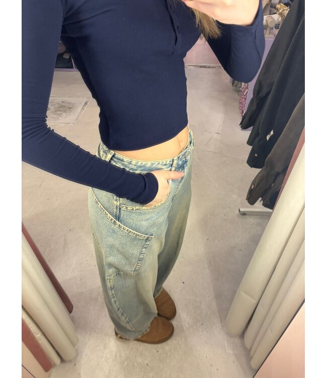 Susie Balloon Pocket Side Jeans - Washed Blue