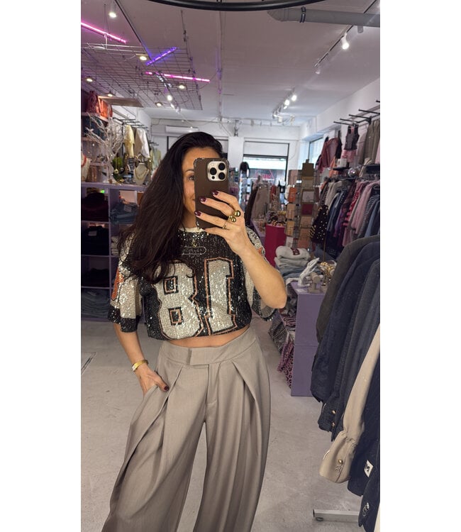 League Sequin Shirt - Black/Orange