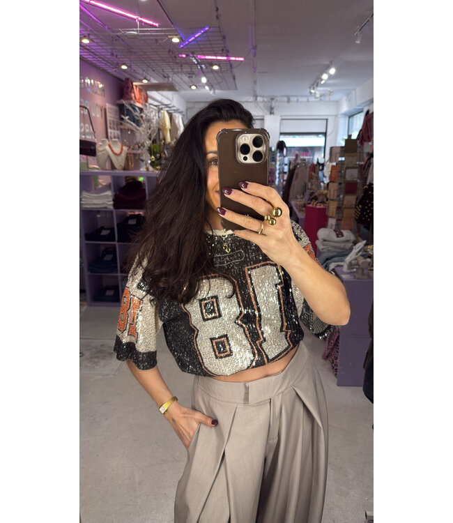 League Sequin Shirt - Black/Orange