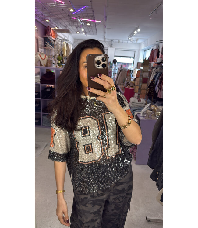 League Sequin Shirt - Black/Orange