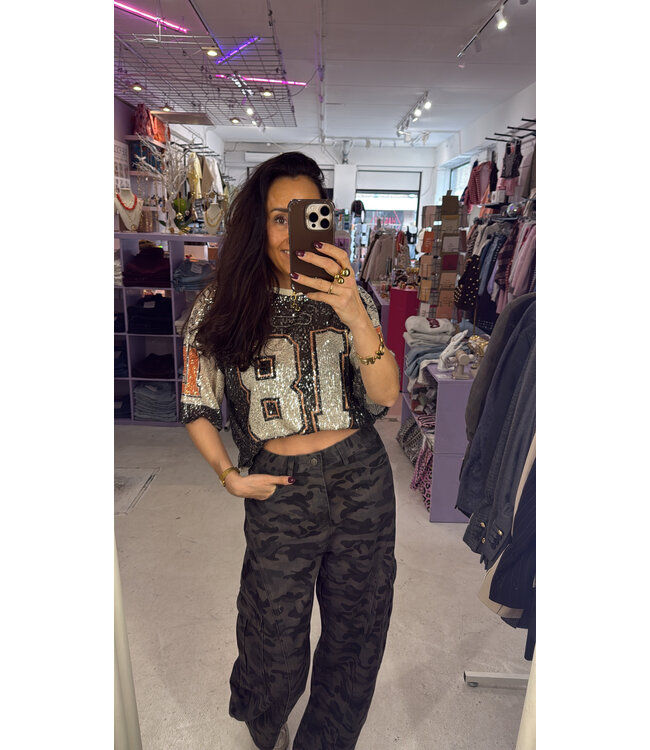 League Sequin Shirt - Black/Orange